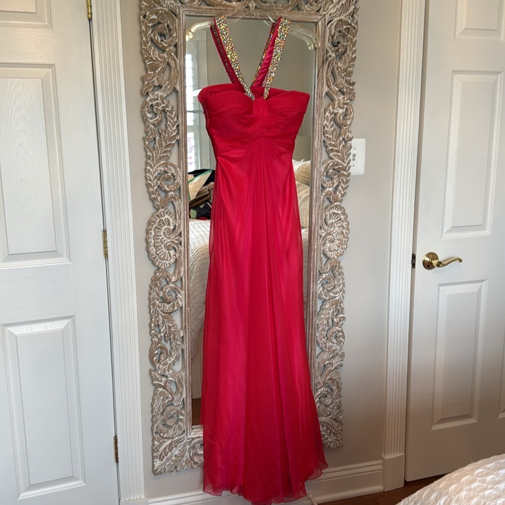 Stunning Red Evening Gown with Embellished Straps